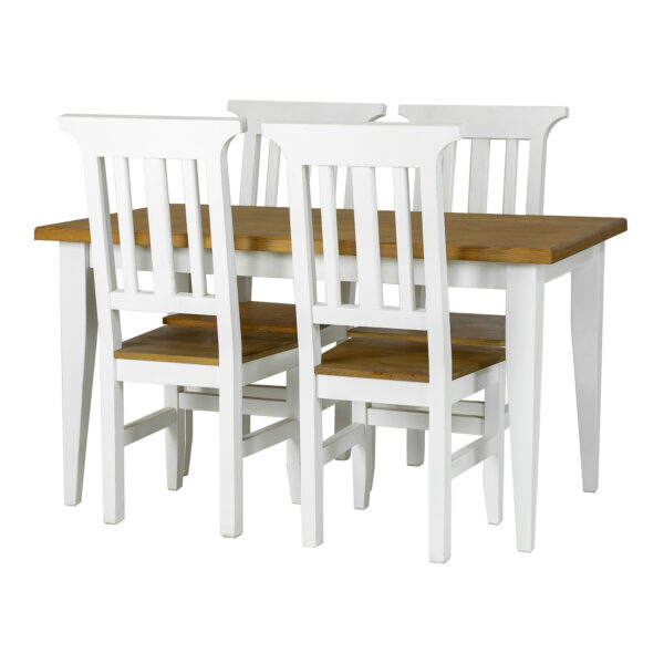 Zestaw białych krzeseł ze stołem