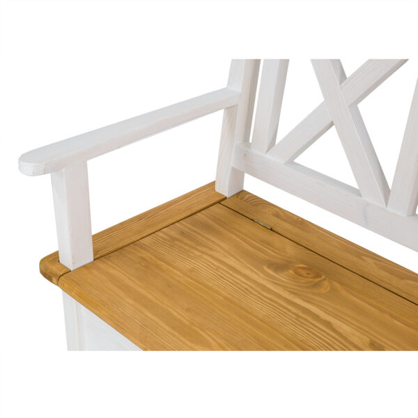 Drewniana biała ławka z pojemnikiem do przedpokoju