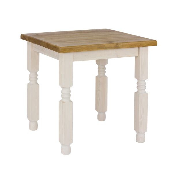 Mały stół biały z drewnianym blatem w stylu prowansalskim