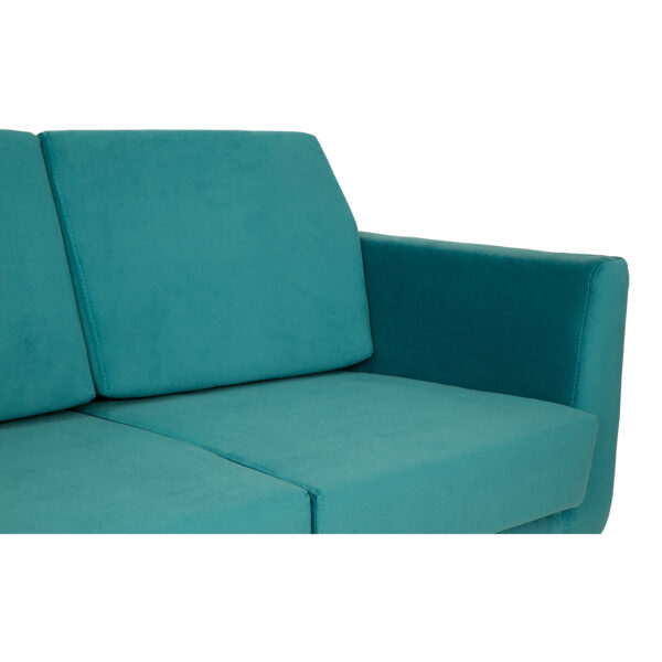 II-osobowa sofa kair do salonu o turkusowej tapicerce