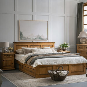 Brązowe łóżko w stylu vinatge, retro, rustic