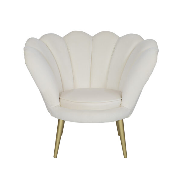 Biały fotel designerski ze złotymi nogami w kształcie kwiatka