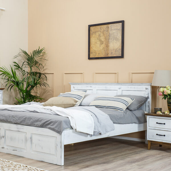 Drewniane łóżko postarzane do sypialni 160x200