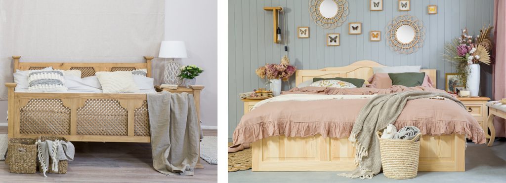 Drewniane łóżko małżeńskie do sypialni