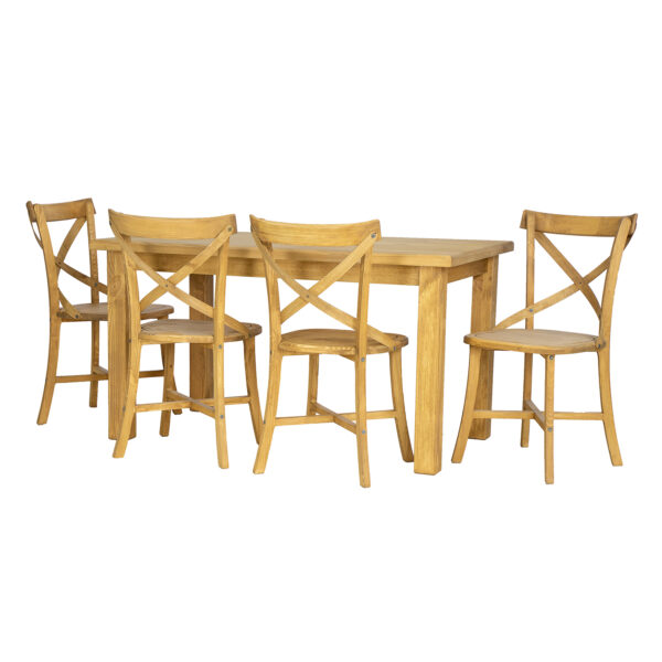 Zestaw drewnianych krzeseł krzyżyk do stołu rustykalnego