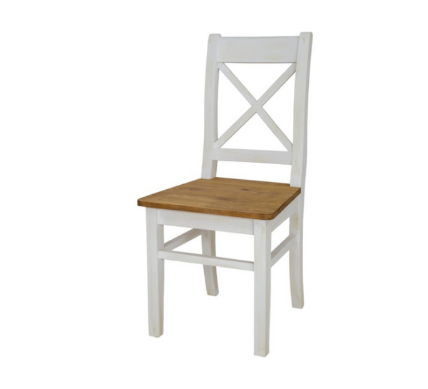 Białe krzesło krzyżykowe do kuchni