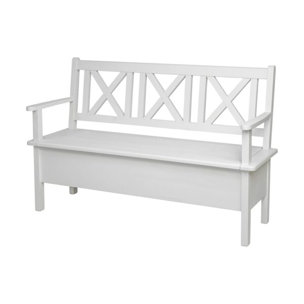 Prowansalska ławka z oparciem do przedpokoju w kolorze białym